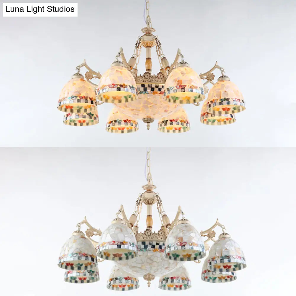 Shell White Chandelier: Mediterranean Suspension Lighting For Living Room