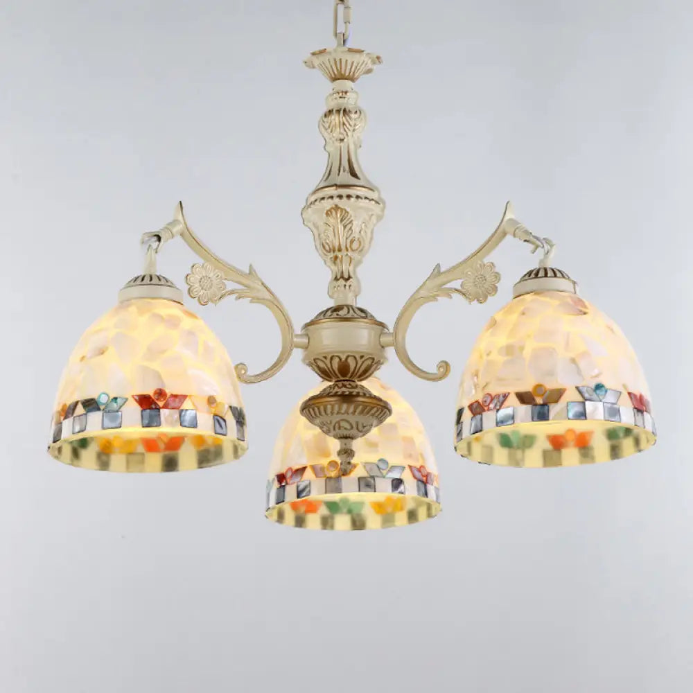 Shell White Chandelier: Mediterranean Suspension Lighting For Living Room 3 / Down