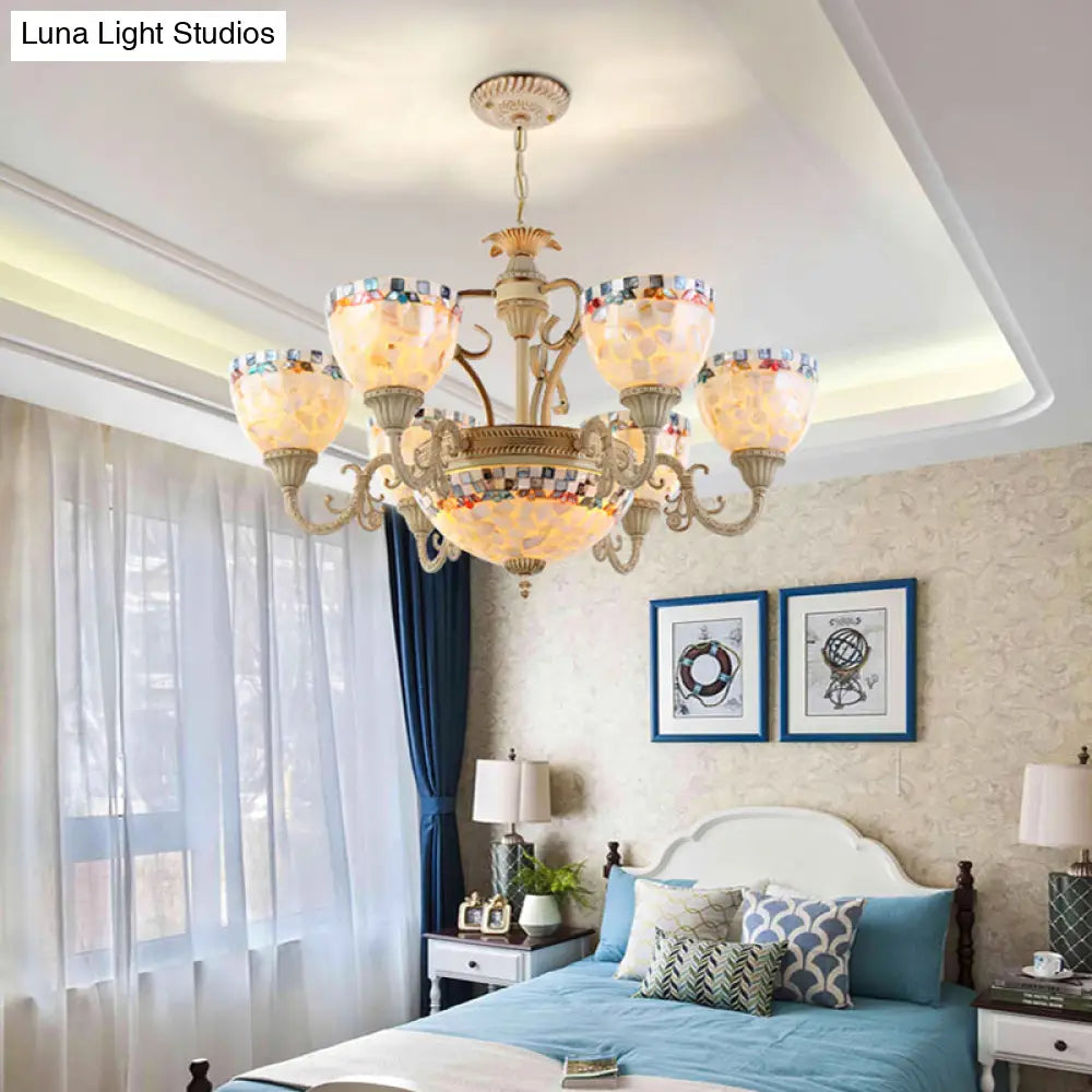 Shell White Chandelier: Mediterranean Suspension Lighting For Living Room