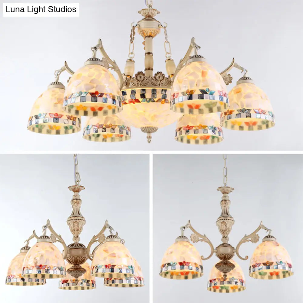 Shell White Chandelier: Mediterranean Suspension Lighting For Living Room