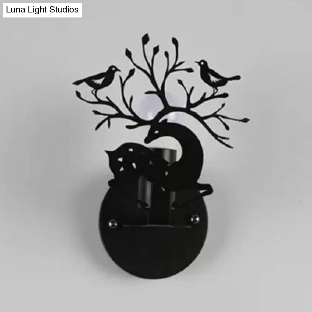 Sika Deer Wall Light With Bird Metal Accent - Ideal For Restaurant Or Cafe Kids Favorite!