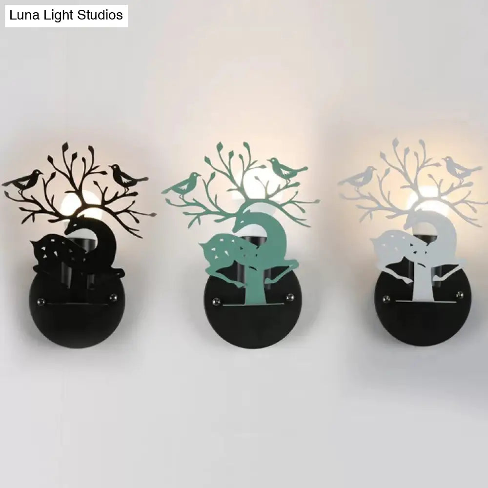 Sika Deer Wall Light With Bird Metal Accent - Ideal For Restaurant Or Cafe Kids Favorite!