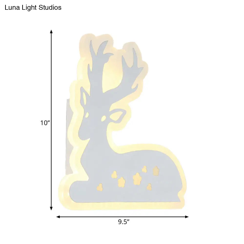 Sika Deer Wall Sconce Light For Corridor Stairway - White Finish Acrylic Animal Design