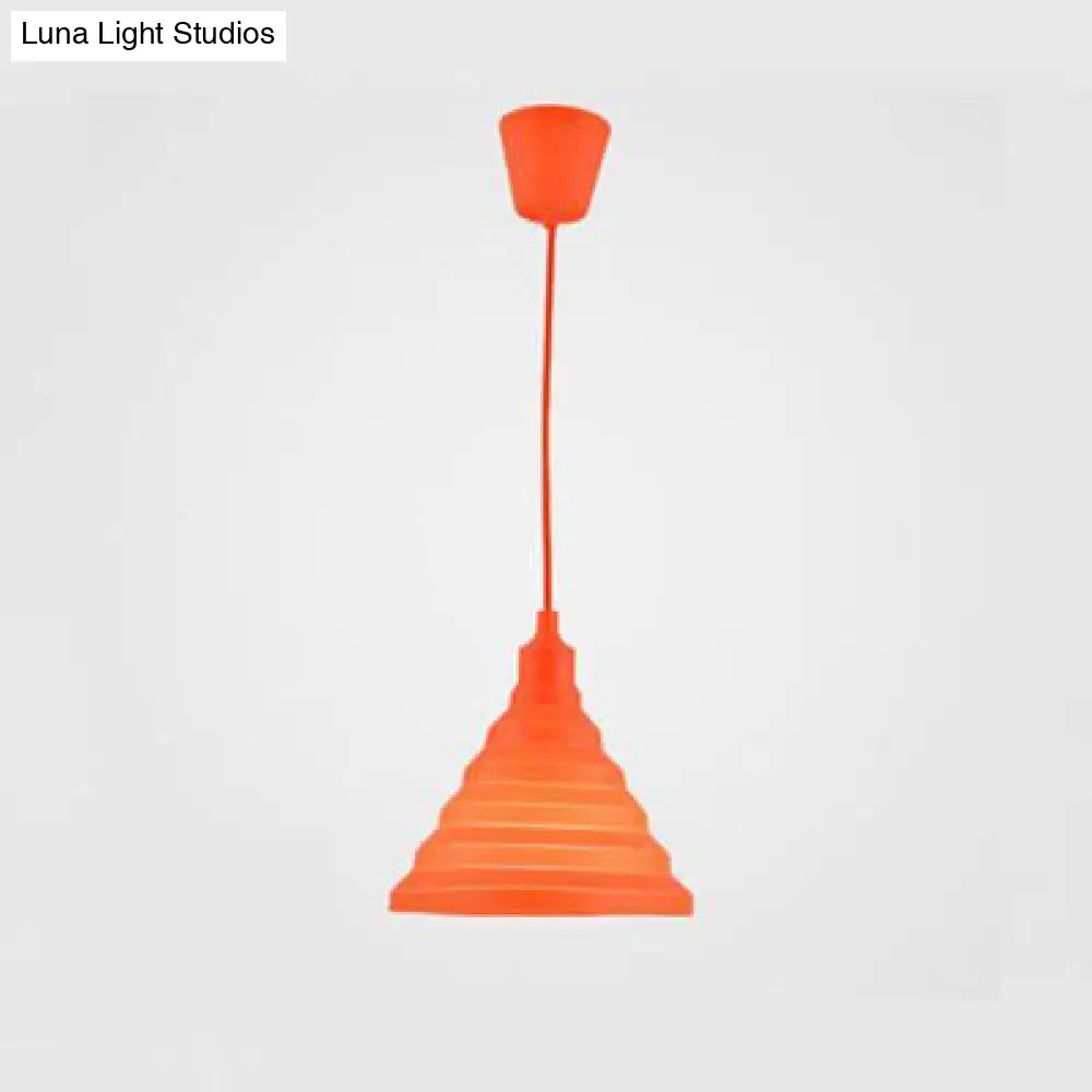 Modern Silica Gel Pendant Light In Multi Colors - Folding Hanging Lamp Orange