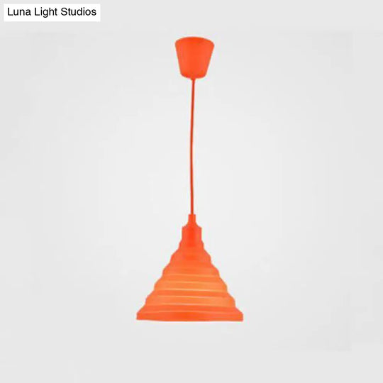 Modern Silica Gel Pendant Light In Multi Colors - Folding Hanging Lamp Orange