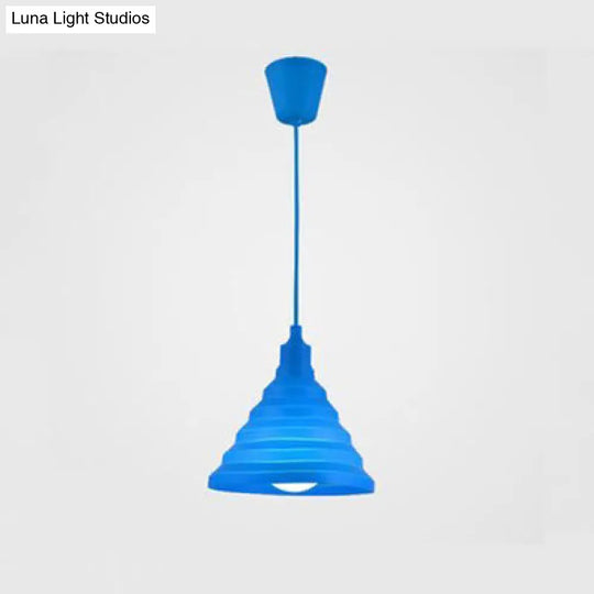 Modern Silica Gel Pendant Light In Multi Colors - Folding Hanging Lamp Blue