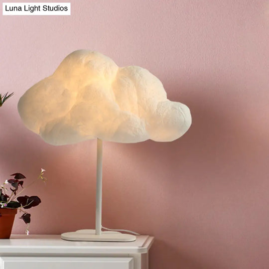 Silk Cloud Night Table Lamp: Minimalist 1 Light White Task Lighting For Childrens Bedroom