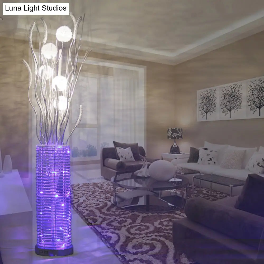 Silver Aluminum Cylinder Led Floor Lamp With Dandelion Design - Perfect Living Room Decor