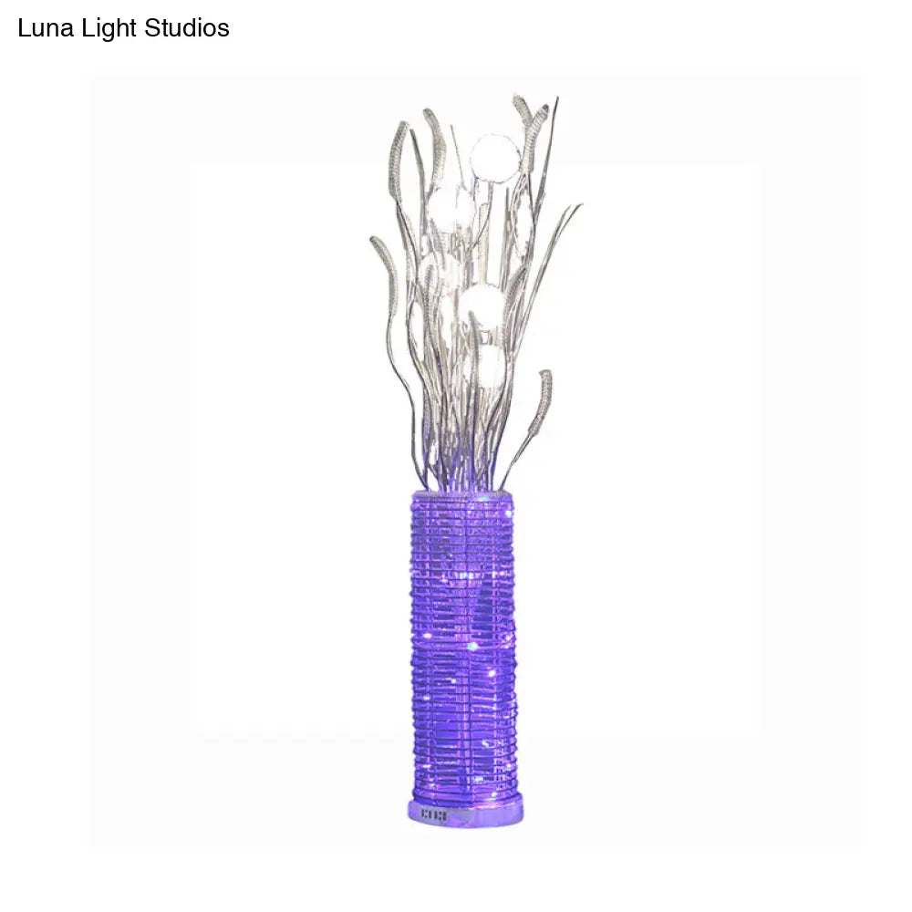 Silver Aluminum Cylinder Led Floor Lamp With Dandelion Design - Perfect Living Room Decor