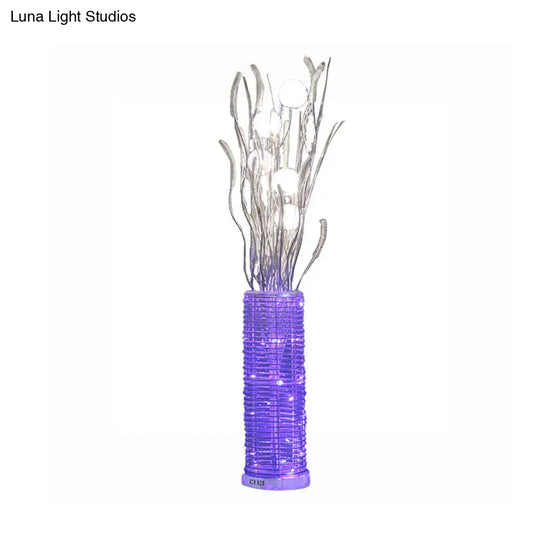 Silver Aluminum Cylinder Led Floor Lamp With Dandelion Design - Perfect Living Room Decor