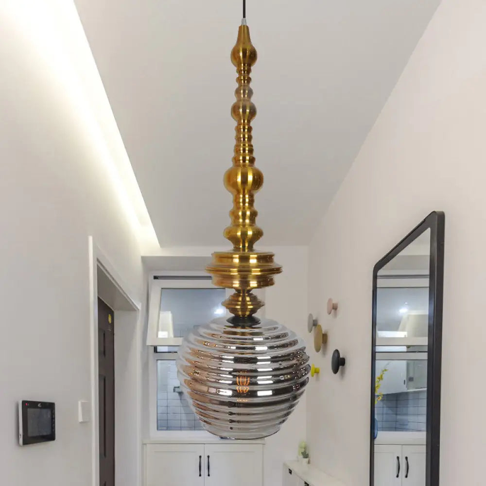 Silver/Amber Glass Modernism Cup Hanging Light - 1 Head Ceiling Suspension Lamp For Living Room