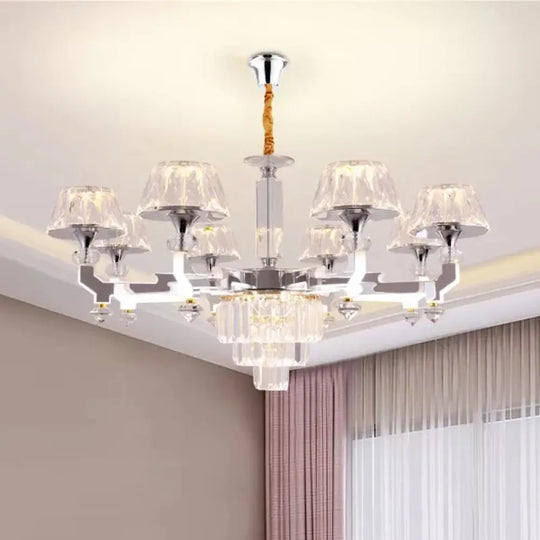 Silver Ceiling Lamp With Clear Crystal Traditional Pendant Chandelier 6/8 Cylindrical Bulbs