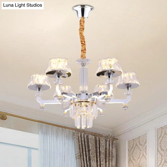 Silver Ceiling Lamp With Clear Crystal Traditional Pendant Chandelier 6/8 Cylindrical Bulbs