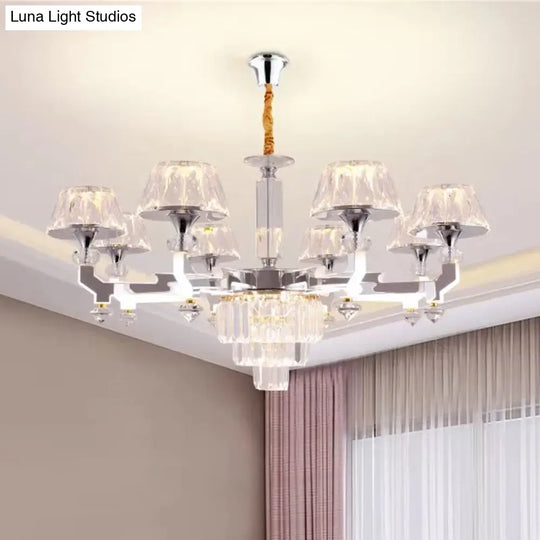 Silver Ceiling Lamp With Clear Crystal Traditional Pendant Chandelier 6/8 Cylindrical Bulbs