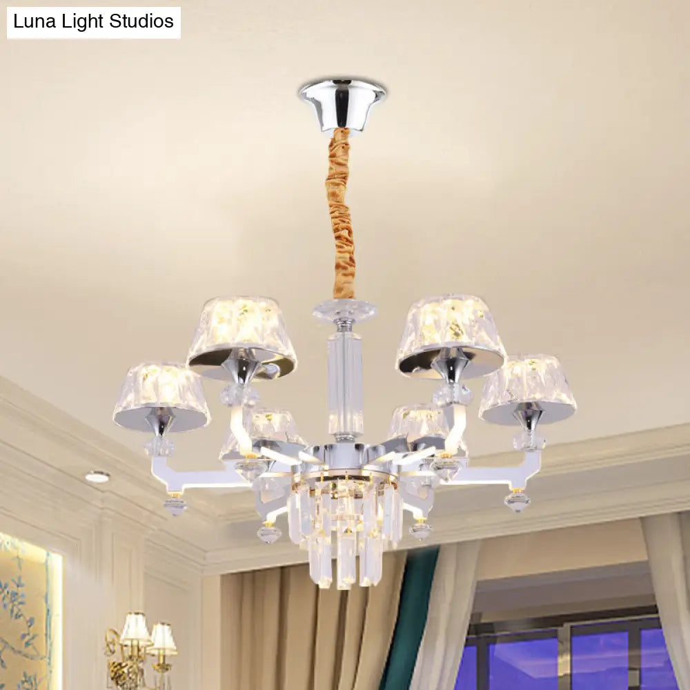 Silver Ceiling Lamp With Clear Crystal Traditional Pendant Chandelier 6/8 Cylindrical Bulbs