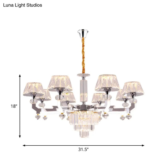 Silver Ceiling Lamp With Clear Crystal Traditional Pendant Chandelier 6/8 Cylindrical Bulbs