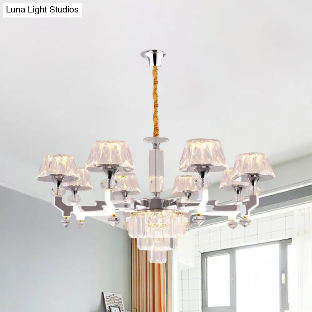 Silver Ceiling Lamp With Clear Crystal Traditional Pendant Chandelier 6/8 Cylindrical Bulbs