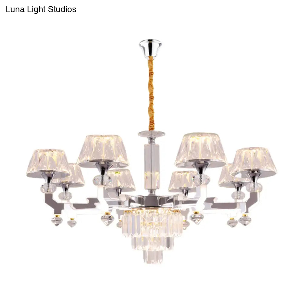 Silver Ceiling Lamp With Clear Crystal Traditional Pendant Chandelier 6/8 Cylindrical Bulbs