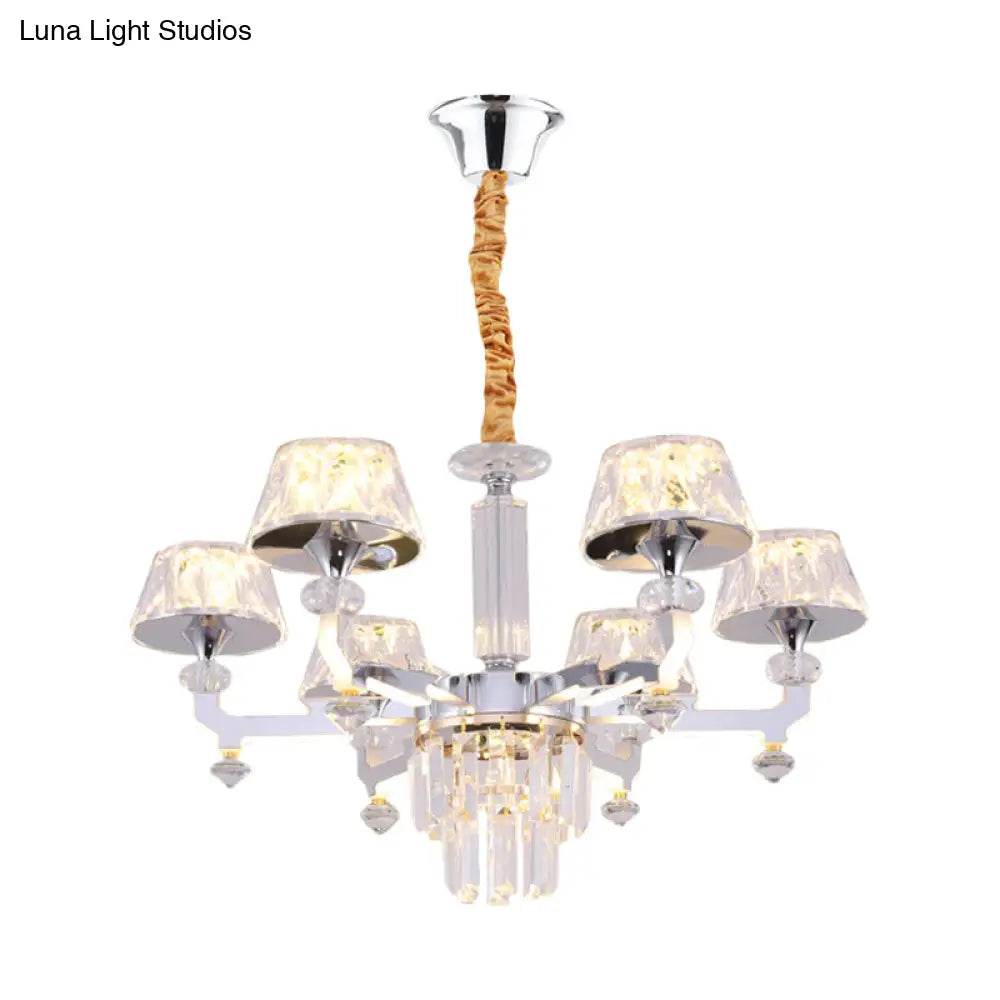 Silver Ceiling Lamp With Clear Crystal Traditional Pendant Chandelier 6/8 Cylindrical Bulbs