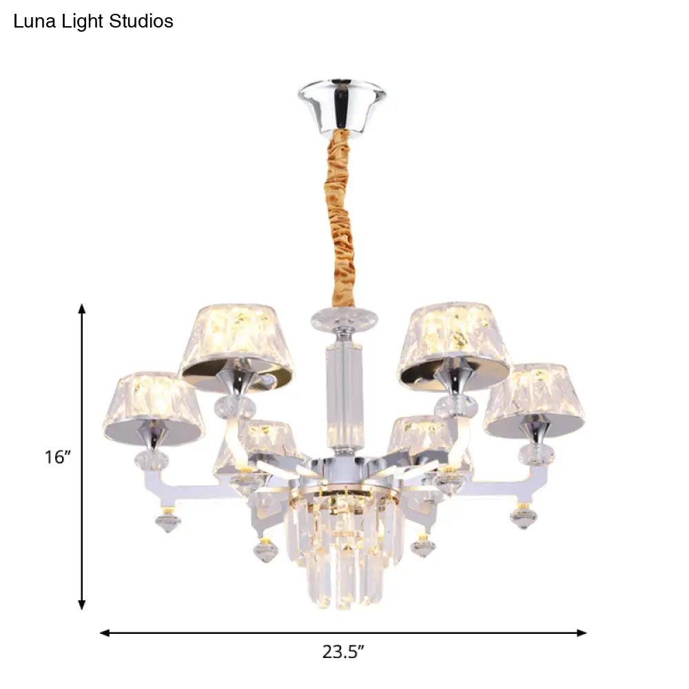 Silver Ceiling Lamp With Clear Crystal Traditional Pendant Chandelier 6/8 Cylindrical Bulbs