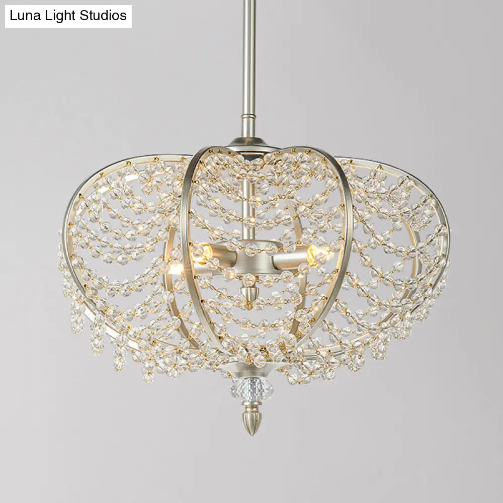 Silver Chain Crystal Bead Pendant Chandelier For Guest Room - 2-Light Ceiling Hang Fixture