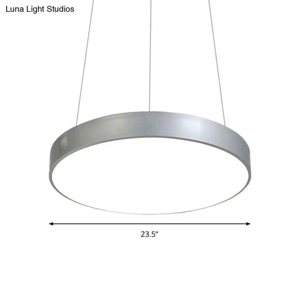 Silver Circular Pendant Lighting - Modern Led Metal Hanging Ceiling Lamp (12’/16’/23.5’ Wide)