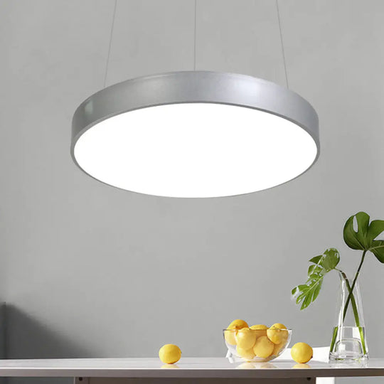 Silver Circular Pendant Lighting - Modern Led Metal Hanging Ceiling Lamp (12’/16’/23.5’ Wide) / 12’