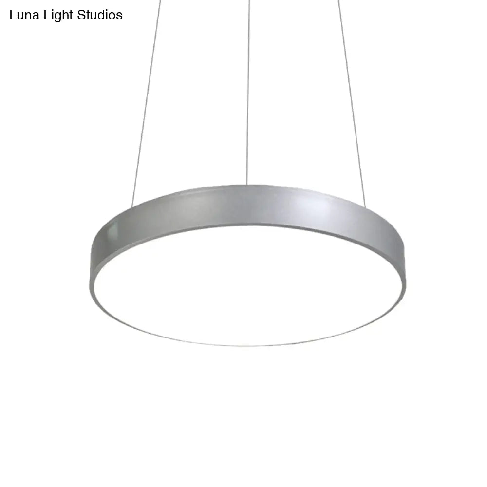 Silver Circular Pendant Lighting Modern Led Metal Ceiling Lamp - 12/16/23.5 Width