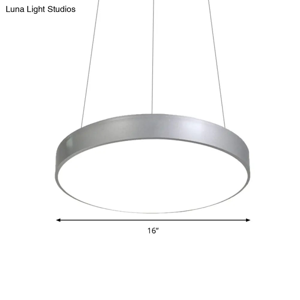 Silver Circular Pendant Lighting Modern Led Metal Ceiling Lamp - 12/16/23.5 Width