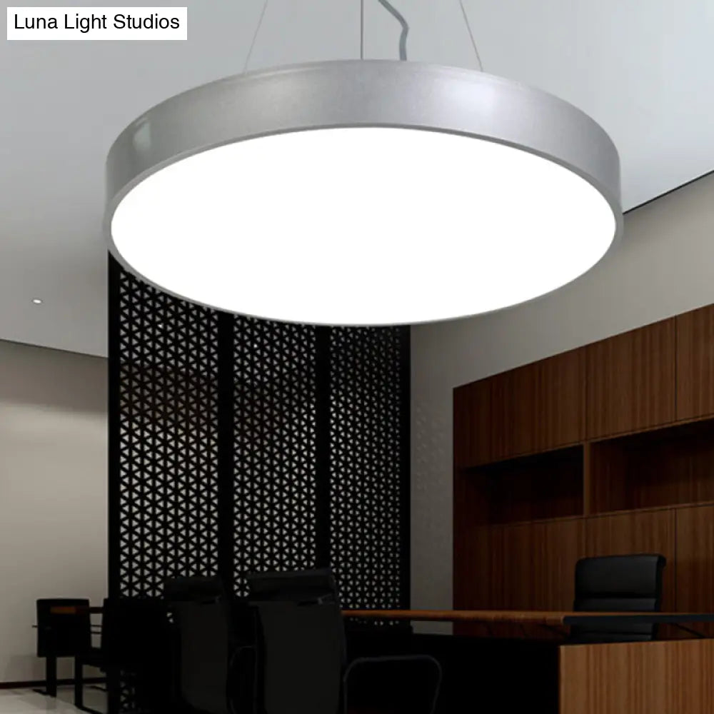 Silver Circular Pendant Lighting - Modern Led Metal Hanging Ceiling Lamp (12’/16’/23.5’ Wide)