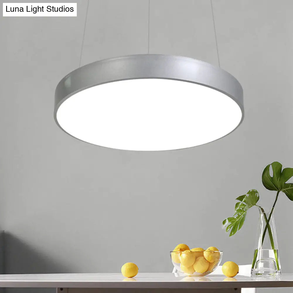 Silver Circular Pendant Lighting Modern Led Metal Ceiling Lamp - 12/16/23.5 Width / 12