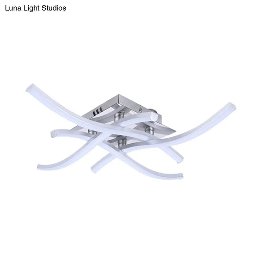 Silver Crossed Wave Led Metallic Ceiling Mount Light In White/Warm - Modern Semi Flush Design