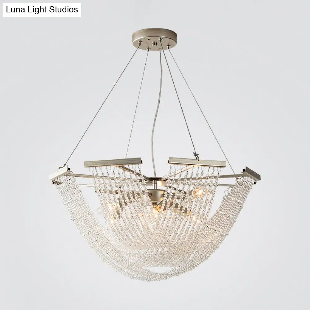 Silver Crystal Strand Chandelier Pendant Light For Traditional Living Room