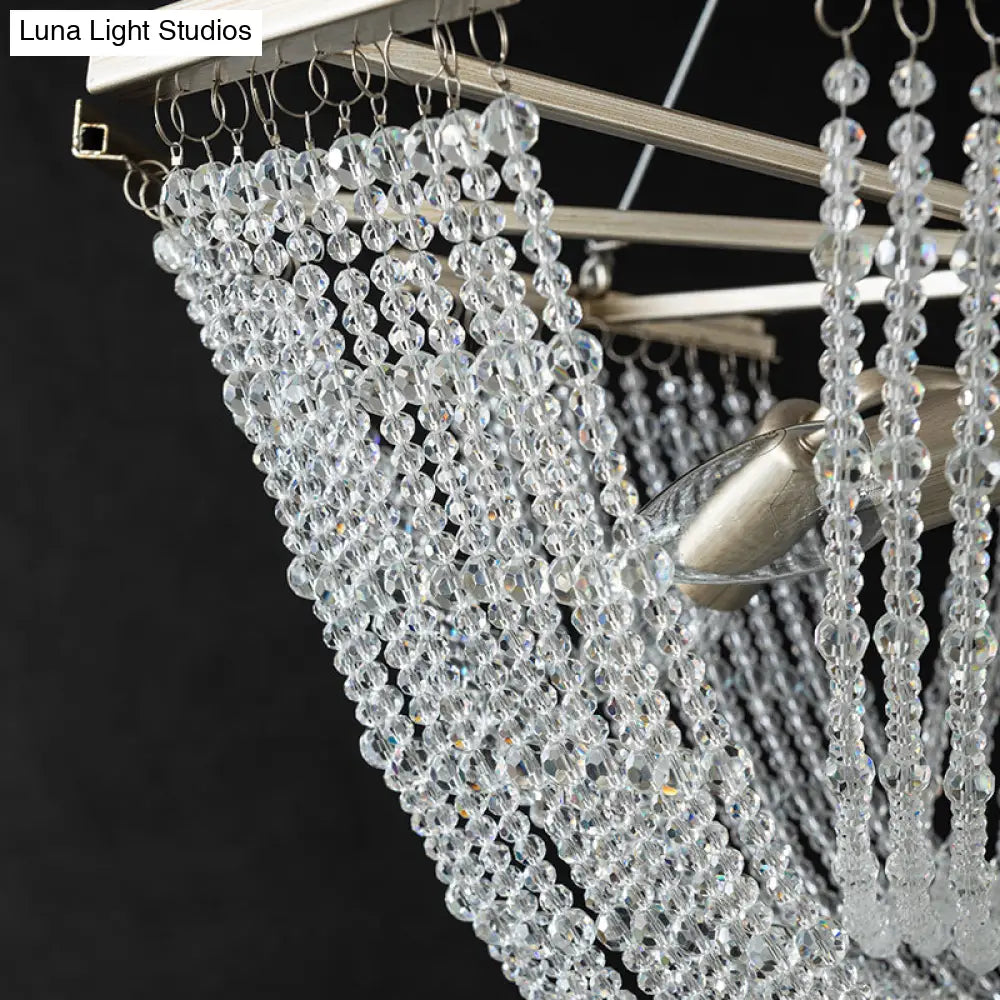 Silver Crystal Strand Chandelier Pendant Light For Traditional Living Room