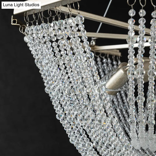 Silver Crystal Strand Chandelier Pendant Light For Traditional Living Room