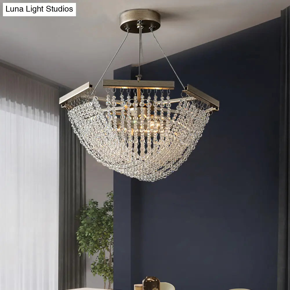 Silver Crystal Strand Chandelier Pendant Light For Traditional Living Room