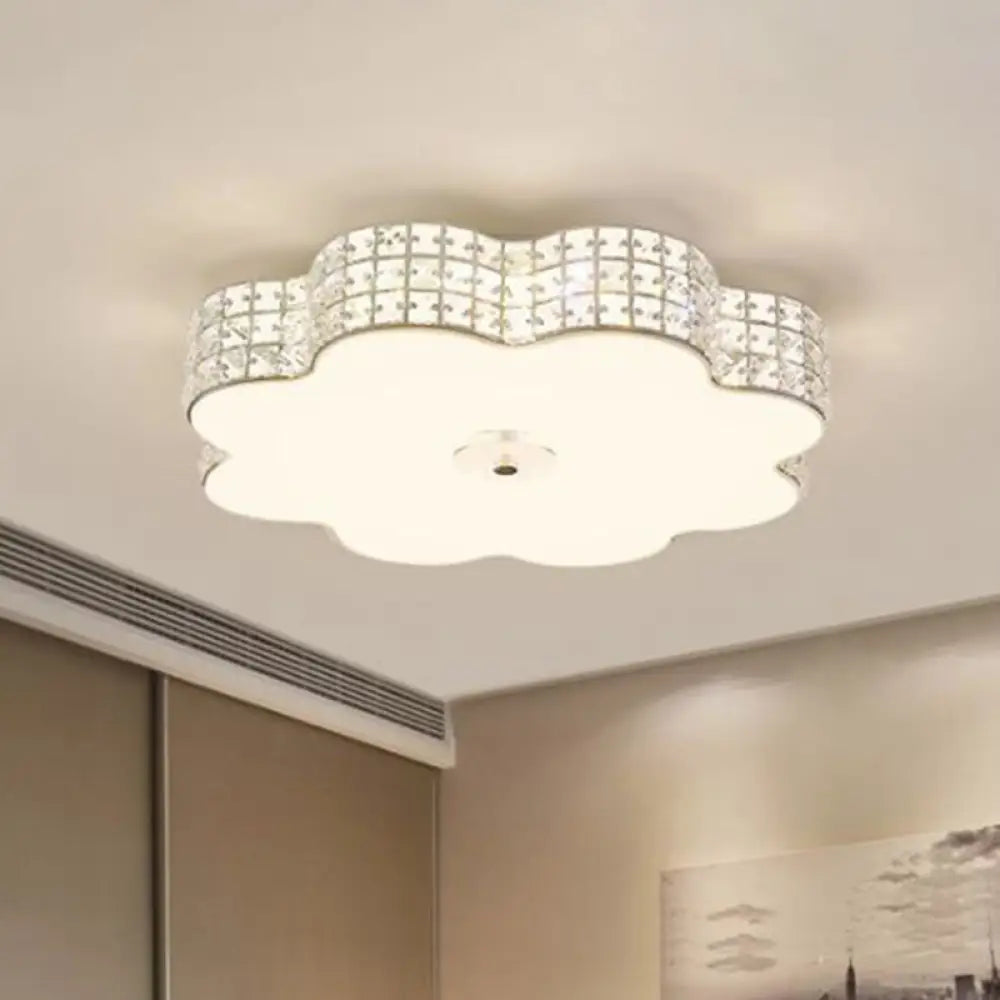 Silver Flower Ceiling Lamp: Simple Style Led Flush Mount Light Fixture For Bedroom -