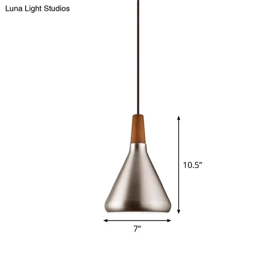 Silver Industrial Cone Ceiling Pendant Light - 1-Light Aluminum Suspension Lamp 7’/10.5’/16’ Wide