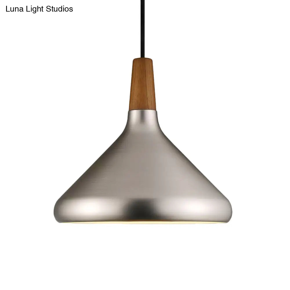 Silver Industrial Cone Ceiling Pendant Light - 1-Light Aluminum Suspension Lamp 7’/10.5’/16’ Wide