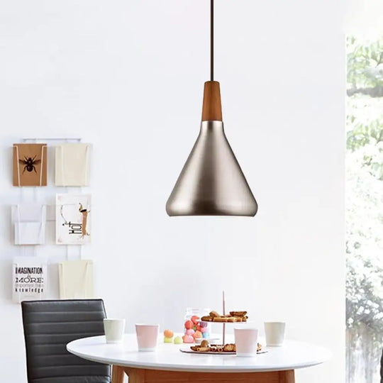 Silver Industrial Cone Ceiling Pendant Light - 1-Light Aluminum Suspension Lamp 7’/10.5’/16’