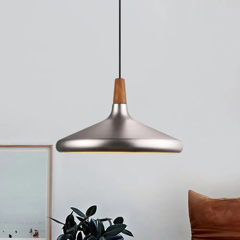 Silver Industrial Cone Ceiling Pendant Light - 1-Light Aluminum Suspension Lamp 7’/10.5’/16’