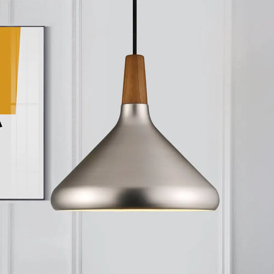 Silver Industrial Cone Ceiling Pendant Light - 1-Light Aluminum Suspension Lamp 7’/10.5’/16’