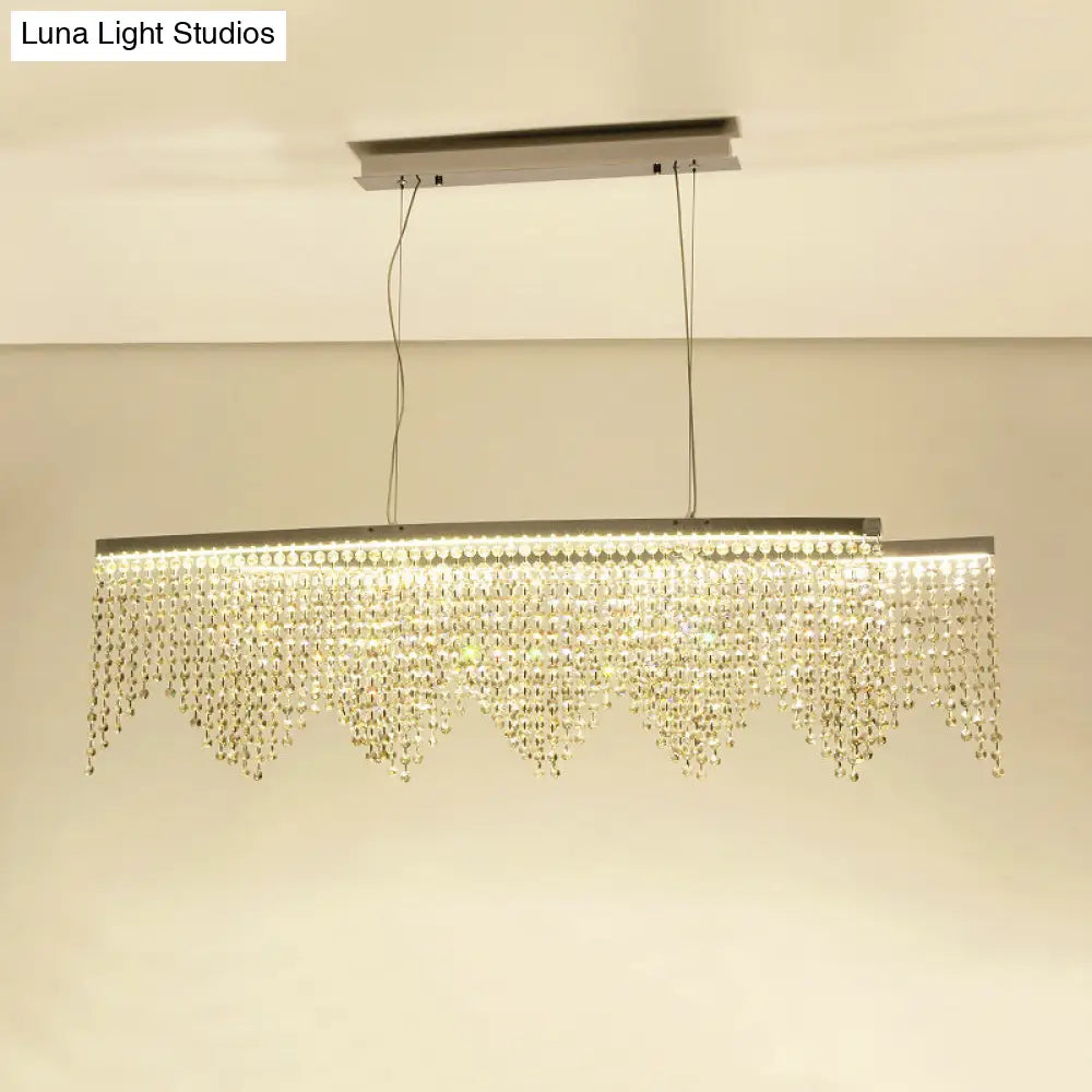 Silver Led Crystal Island Pendant - Sleek And Contemporary Ceiling Suspension Lamp