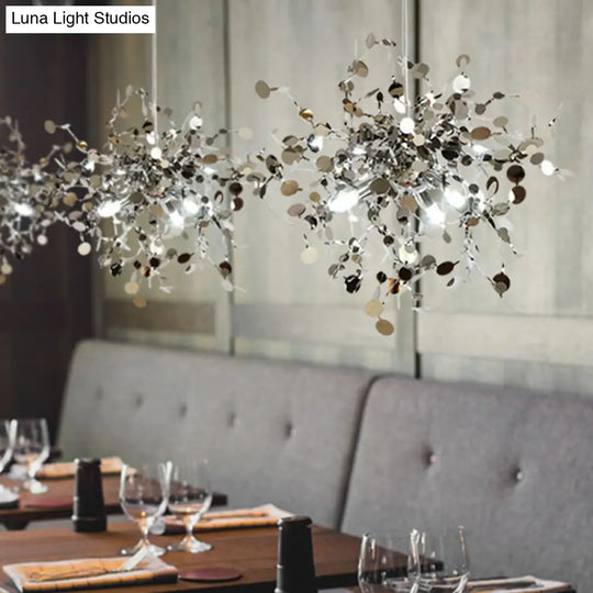 Silver Metal Led Pendant Light - Modern Sputnik Design For Living Room Ceiling