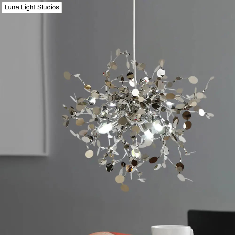 Silver Metal Led Pendant Light - Modern Sputnik Design For Living Room Ceiling