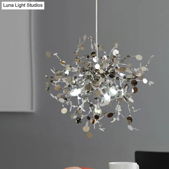 Silver Metal Led Pendant Light - Modern Sputnik Design For Living Room Ceiling