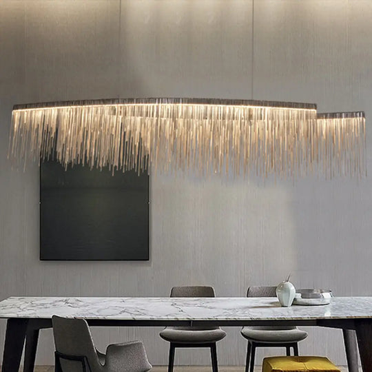 Silver Metallic Tassel Chain Led Pendant Light - Post-Modern Dining Room Island Lighting / 39 White