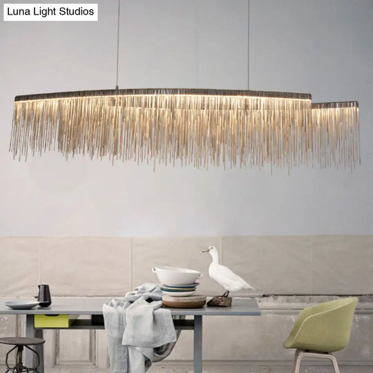 Silver Metallic Tassel Chain Led Pendant Light - Post-Modern Dining Room Island Lighting