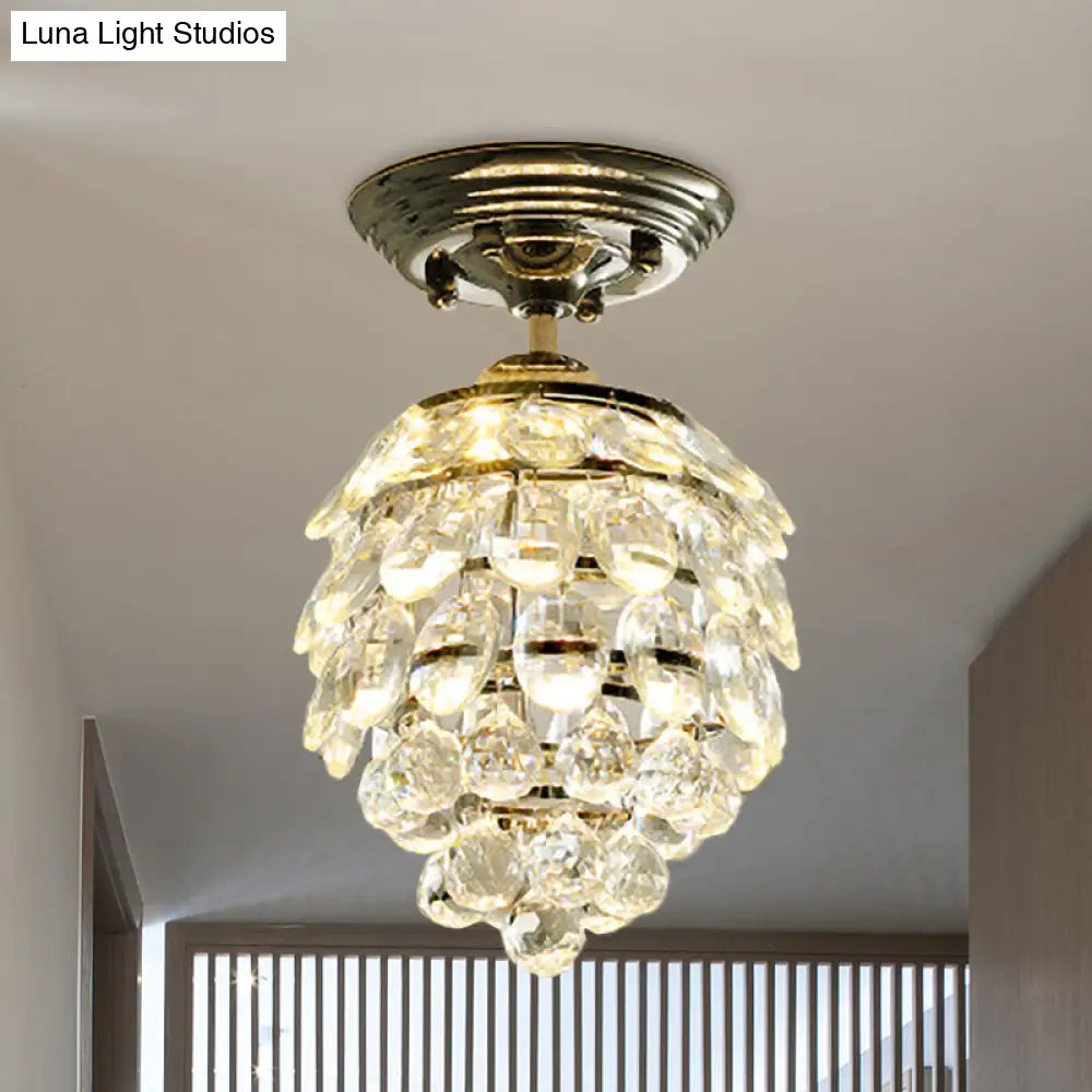 Silver Modernist Pinecone Crystal Ball Led Ceiling Lamp For Hallway