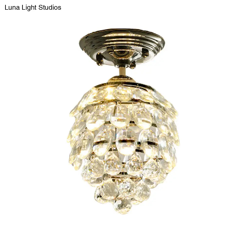 Silver Modernist Pinecone Crystal Ball Led Ceiling Lamp For Hallway